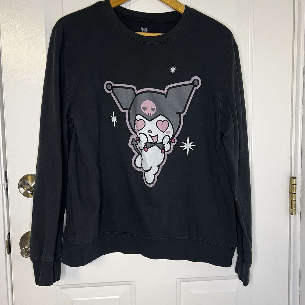 Kuromi Sanrio Sweatshirt Size Small Black Pullover Hello Kitty Hearts Skull